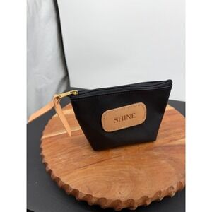 Jon Hart Small pouch Case Women Small Black Coated Canvas Shine Leather Patch